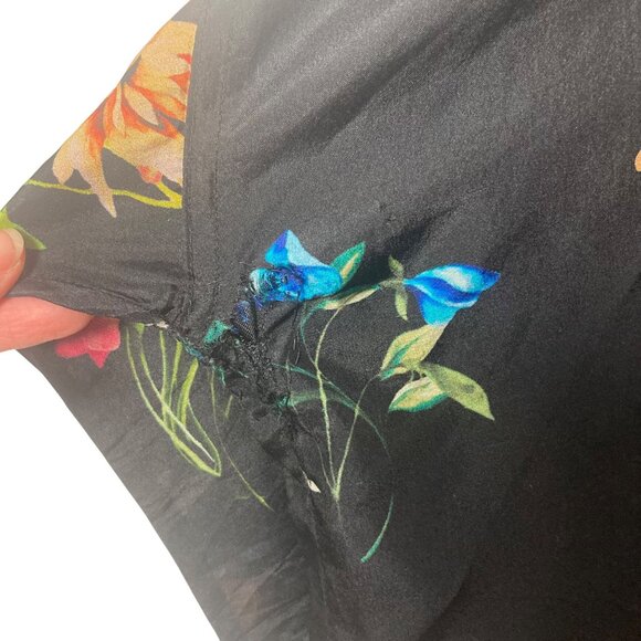 Johnny Was Biya Veda Bird Botanical Silk Blouse 3X Black Embroidered Repaired - Picture 10 of 11